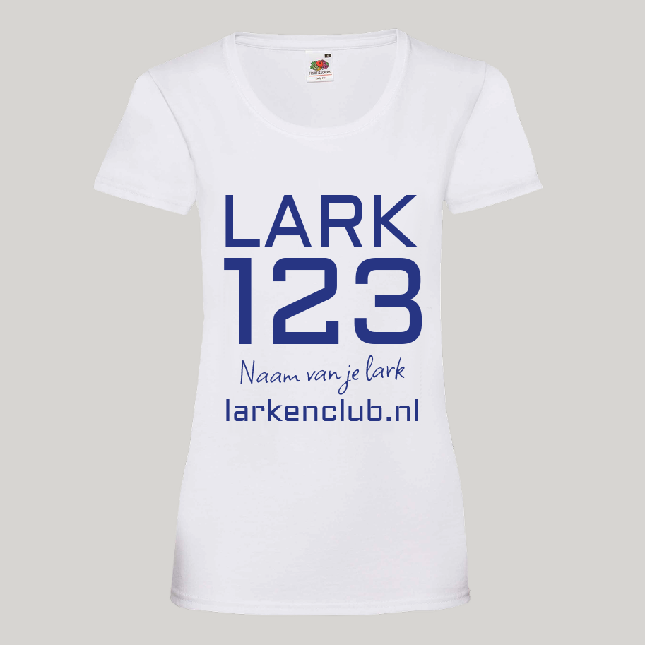 Wit T-shirt – Blauwe Opdruk, Gepersonaliseerd met jouw Lark - Afbeelding 3