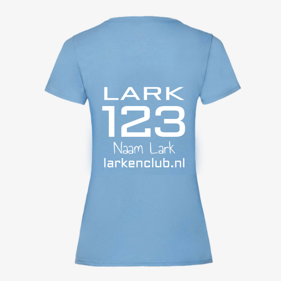 Lichtblauw T-shirt – Witte Opdruk, Gepersonaliseerd met jouw Lark - Afbeelding 2